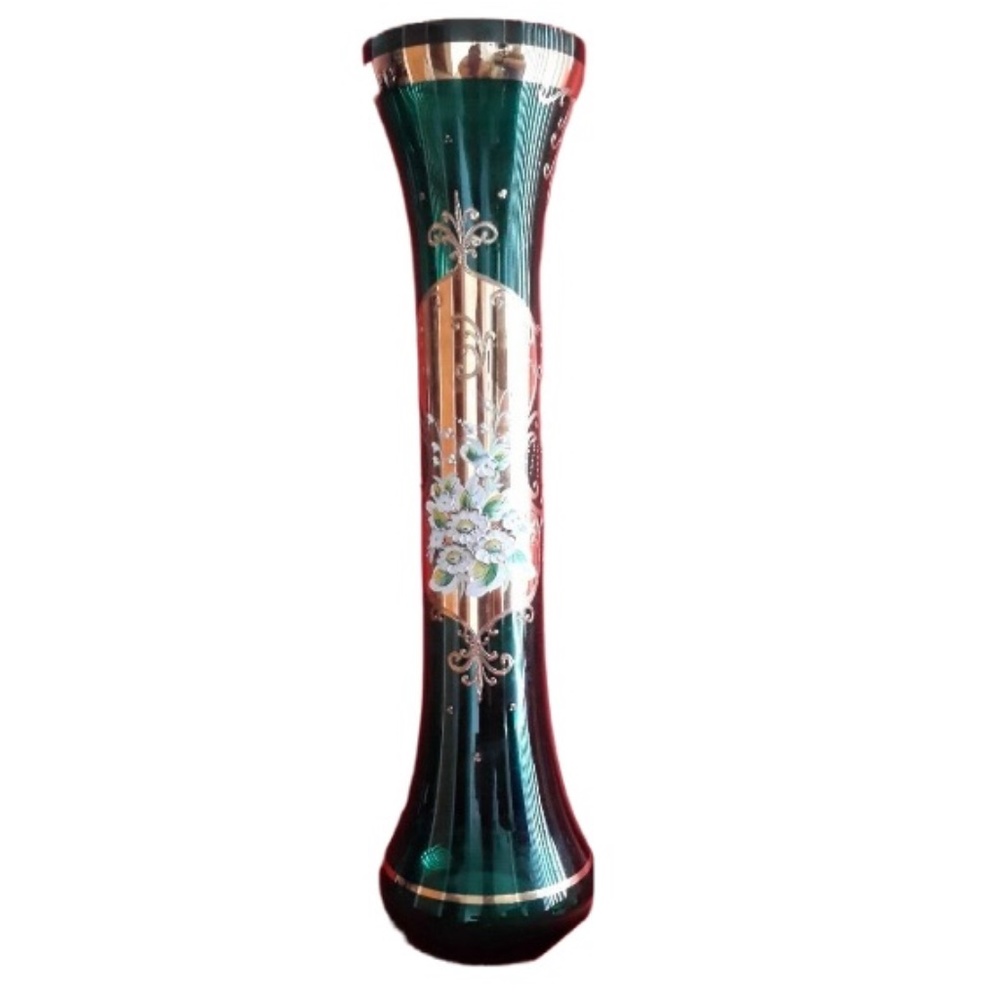 Vintage Moser Bohemian Czech Emerald Green Gilded Enamel Vase
